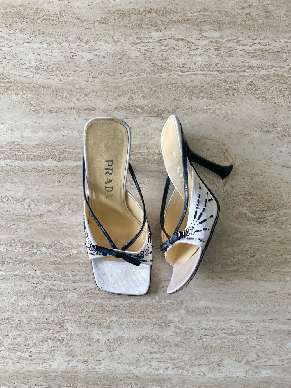 Vintage Prada Satin Beaded Bow Mule Sandal Heels